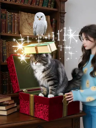 打开猫咪圣诞礼盒